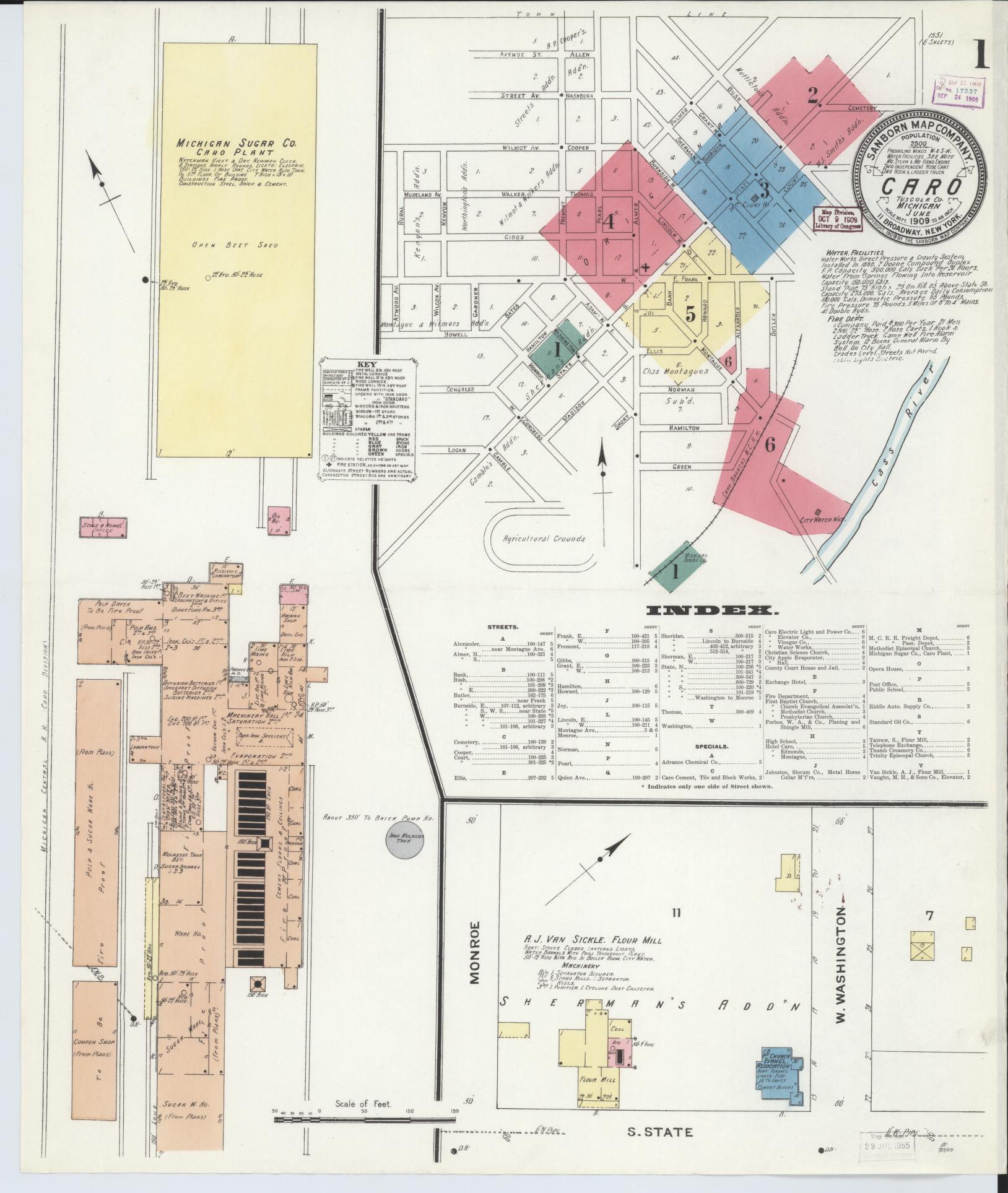 Sanborn Fire Insurance Map from Caro, Tuscola County, Michigan (1909), Sheet #0001 - Historic Sanborn Fire Insurance Map Print, vintage old map wall art, antique decor, genealogy gift, Michigan Michigan map