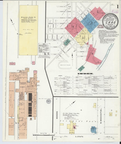 Sanborn Fire Insurance Map from Caro, Tuscola County, Michigan (1909), Sheet #0001 - Historic Sanborn Fire Insurance Map Print, vintage old map wall art, antique decor, genealogy gift, Michigan Michigan map