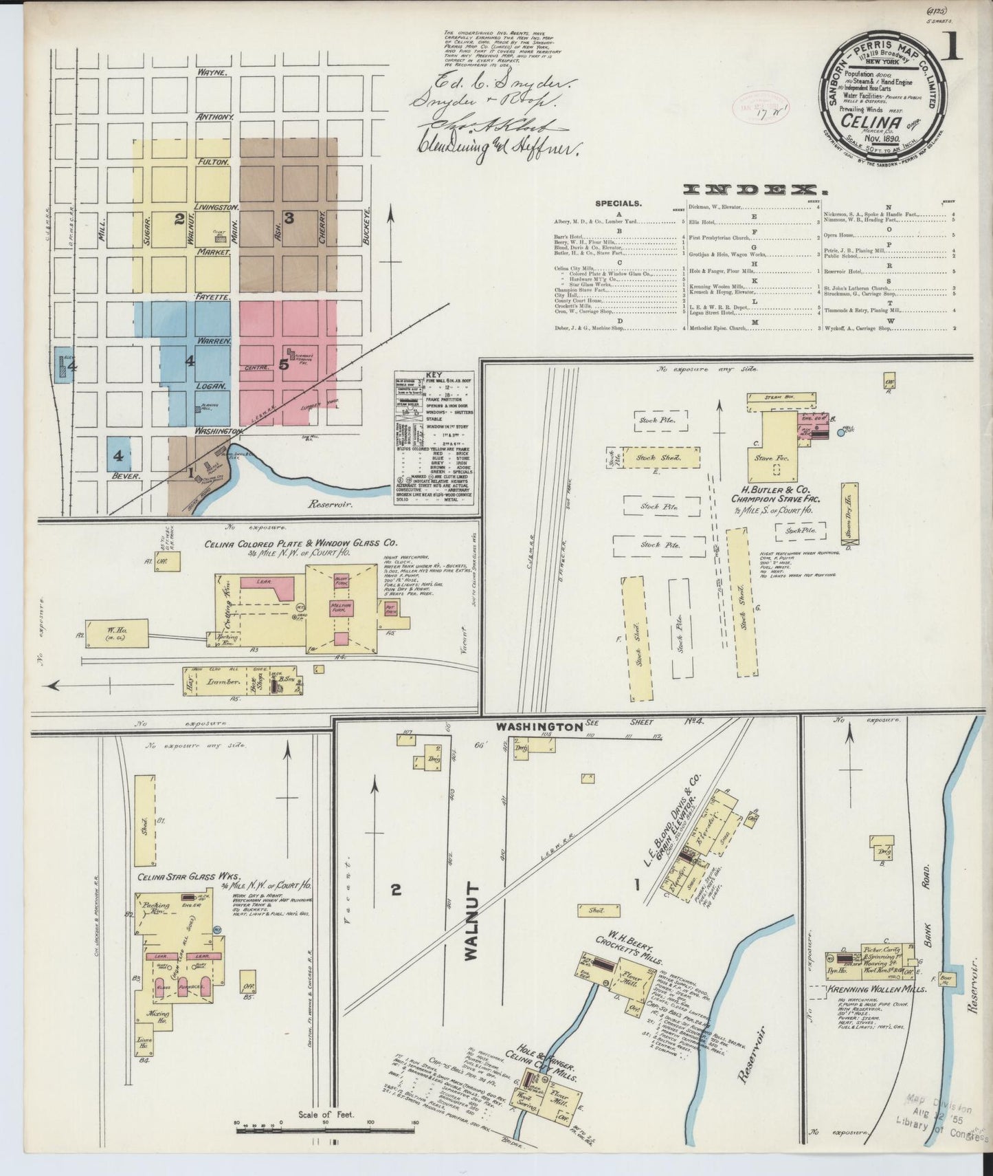 Sanborn Fire Insurance Map from Celina, Mercer County, Ohio (1890), Sheet #0001 - Historic Sanborn Fire Insurance Map Print, vintage old map wall art, antique decor, genealogy gift, Ohio Ohio map