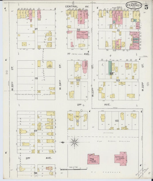 Sanborn Fire Insurance Map from Kearney, Buffalo County, Nebraska (1893), Sheet #0005 - Historic Sanborn Fire Insurance Map Print, vintage old map wall art, antique decor, genealogy gift, Nebraska Nebraska map