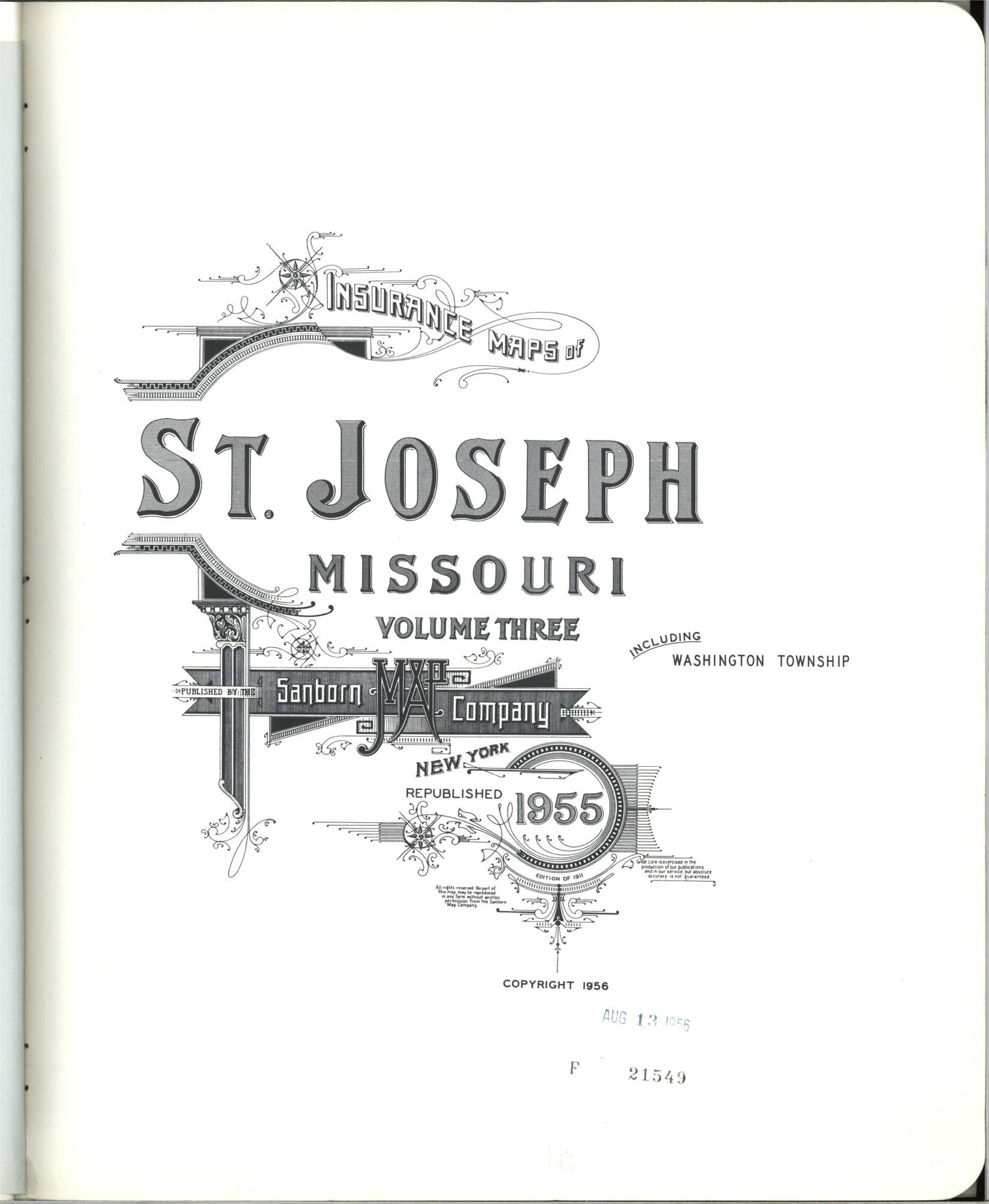 Sanborn Fire Insurance Map from Saint Joseph, Buchanan County, Missouri (1955), Sheet #0001 - Complete Map Set gallery image, historic Sanborn map, vintage wall art, Missouri Missouri