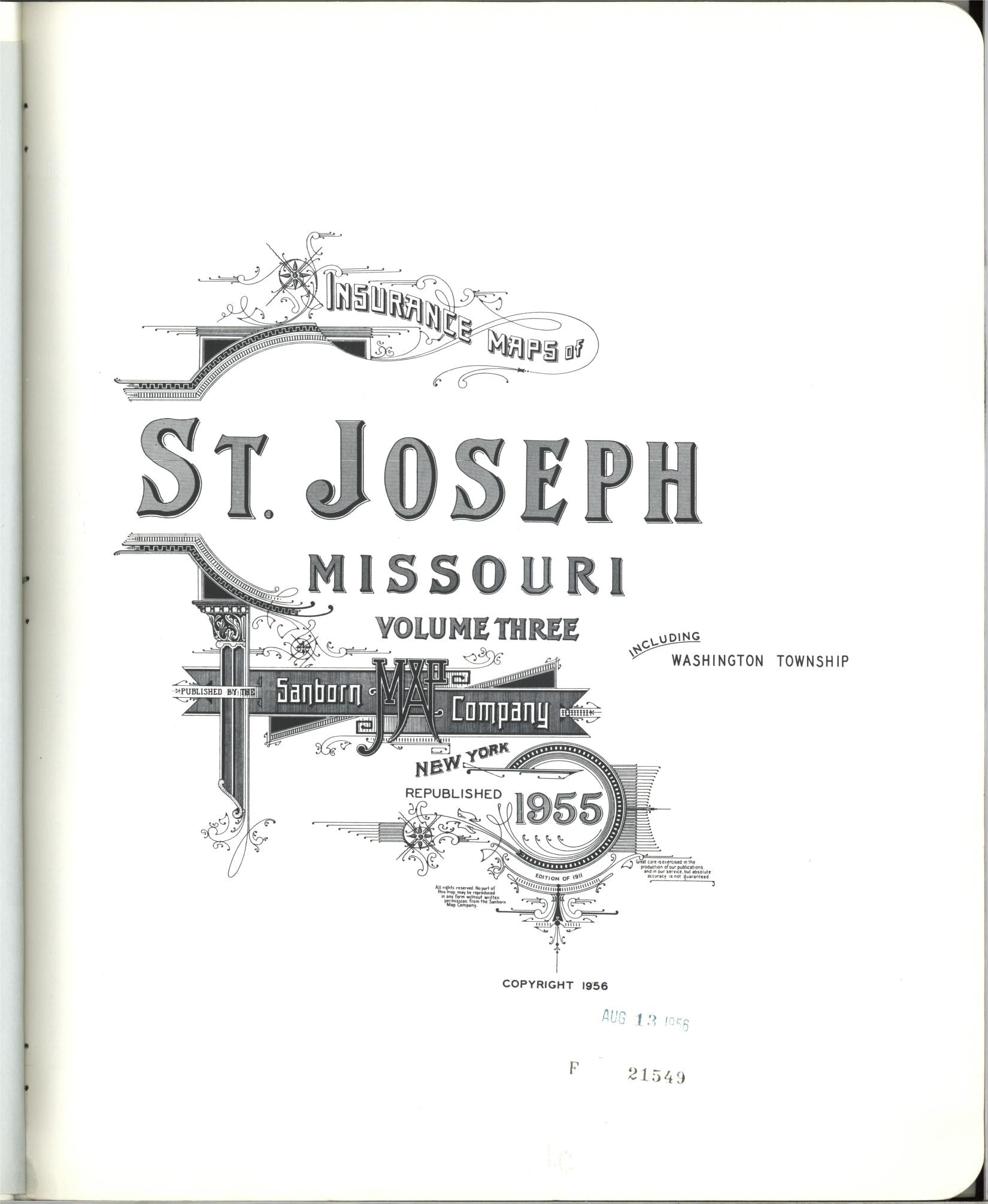 Sanborn Fire Insurance Map from Saint Joseph, Buchanan County, Missouri (1955), Sheet #0001 - Complete Map Set gallery image, historic Sanborn map, vintage wall art, Missouri Missouri