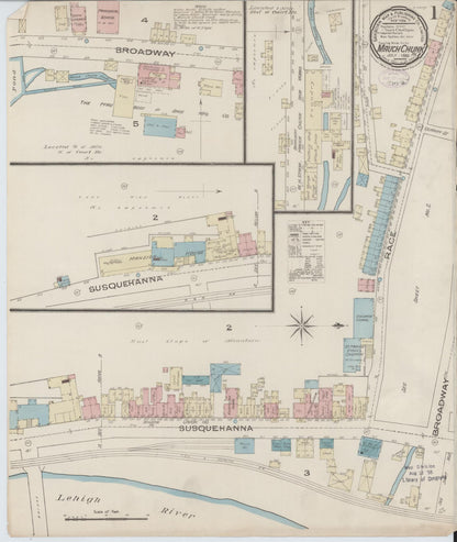 Sanborn Fire Insurance Map from Mauch Chunk, Carbon County, Pennsylvania (1885), Sheet #0001 - Historic Sanborn Fire Insurance Map Print, vintage old map wall art, antique decor, genealogy gift, Pennsylvania Pennsylvania map