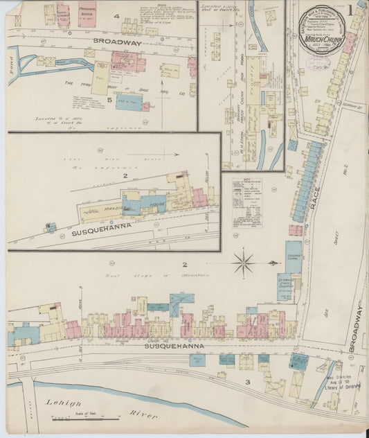 Sanborn Fire Insurance Map from Mauch Chunk, Carbon County, Pennsylvania (1885), Sheet #0001 - Historic Sanborn Fire Insurance Map Print, vintage old map wall art, antique decor, genealogy gift, Pennsylvania Pennsylvania map