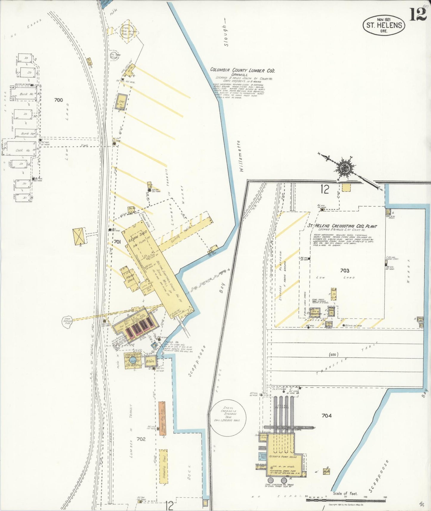 Sanborn Fire Insurance Map from Saint Helens, Columbia County, Oregon (1921), Sheet #0012 - Historic Sanborn Fire Insurance Map Print, vintage old map wall art, antique decor, genealogy gift, Oregon Oregon map