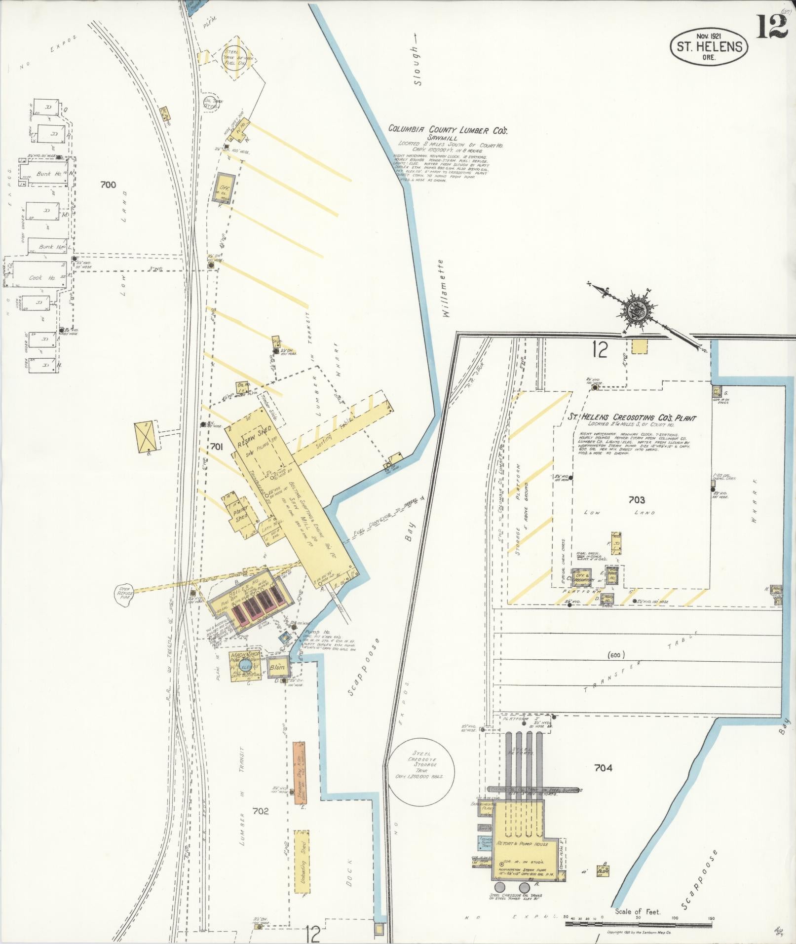 Sanborn Fire Insurance Map from Saint Helens, Columbia County, Oregon (1921), Sheet #0012 - Historic Sanborn Fire Insurance Map Print, vintage old map wall art, antique decor, genealogy gift, Oregon Oregon map
