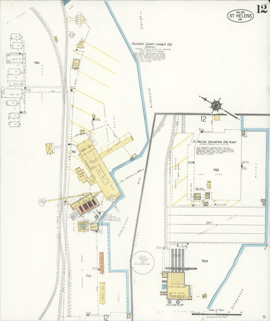 Sanborn Fire Insurance Map from Saint Helens, Columbia County, Oregon (1921), Sheet #0012 - Historic Sanborn Fire Insurance Map Print, vintage old map wall art, antique decor, genealogy gift, Oregon Oregon map
