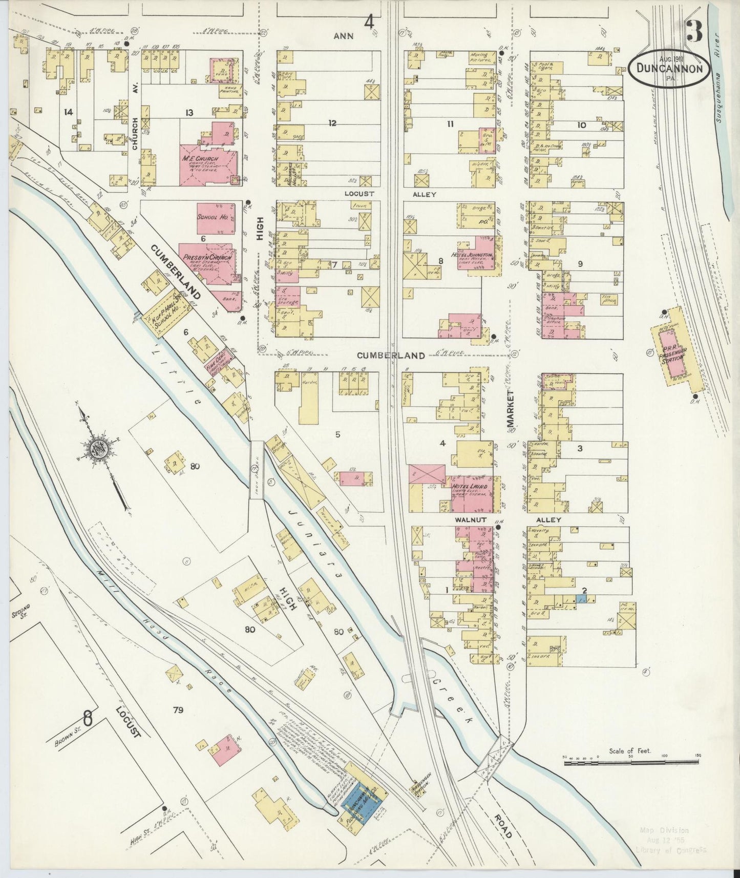 Sanborn Fire Insurance Map from Duncannon, Perry County, Pennsylvania (1911), Sheet #0003 - Historic Sanborn Fire Insurance Map Print, vintage old map wall art, antique decor, genealogy gift, Pennsylvania Pennsylvania map