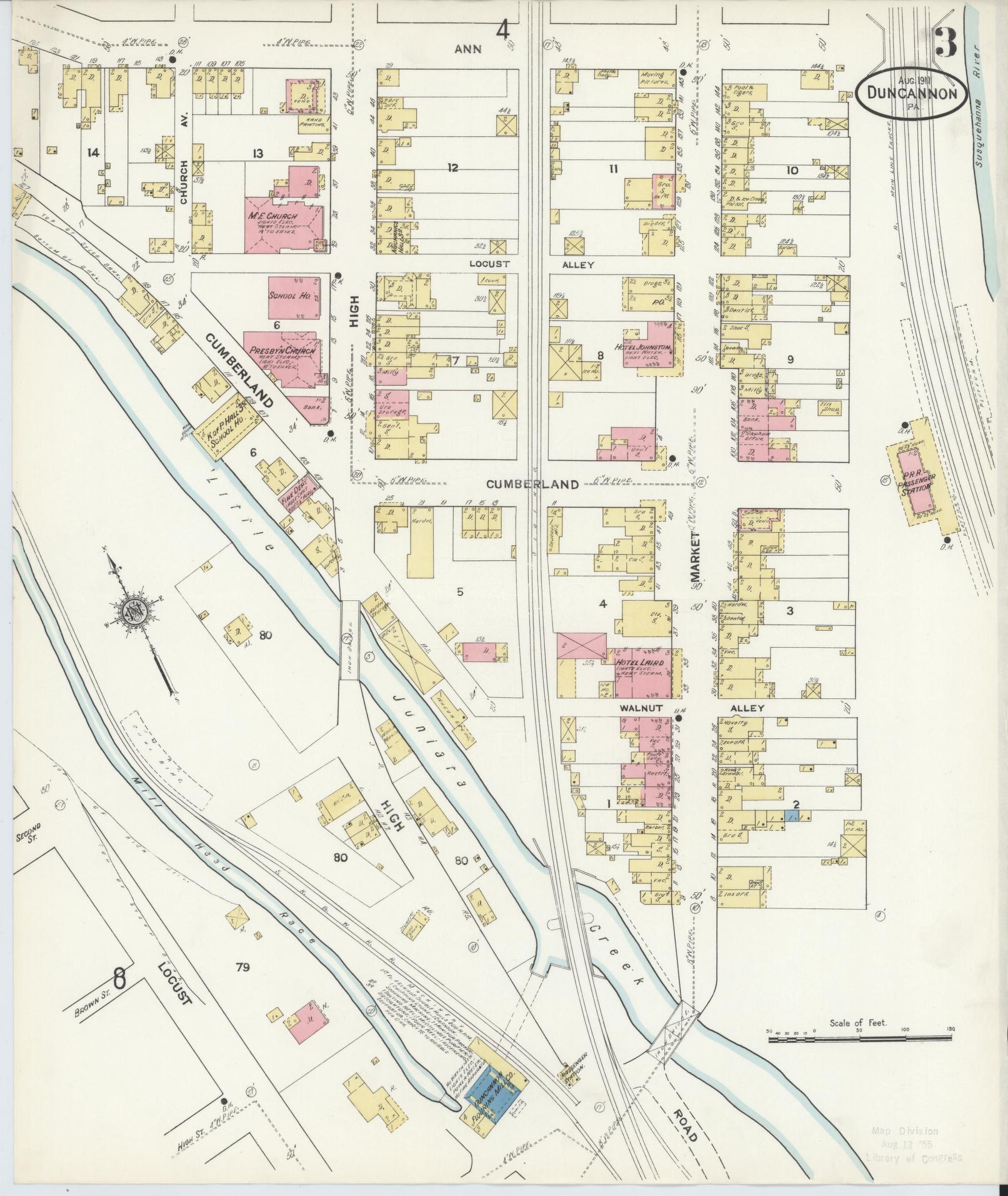 Sanborn Fire Insurance Map from Duncannon, Perry County, Pennsylvania (1911), Sheet #0003 - Historic Sanborn Fire Insurance Map Print, vintage old map wall art, antique decor, genealogy gift, Pennsylvania Pennsylvania map