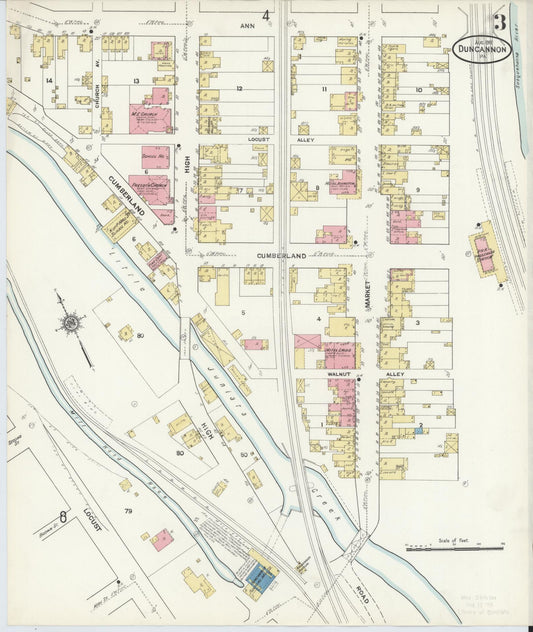 Sanborn Fire Insurance Map from Duncannon, Perry County, Pennsylvania (1911), Sheet #0003 - Historic Sanborn Fire Insurance Map Print, vintage old map wall art, antique decor, genealogy gift, Pennsylvania Pennsylvania map