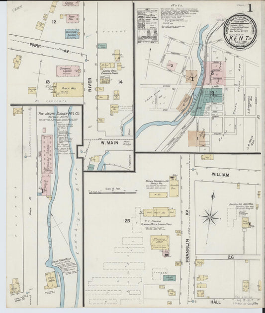 Sanborn Fire Insurance Map from Kent, Portage County, Ohio (1889), Sheet #0001 - Historic Sanborn Fire Insurance Map Print, vintage old map wall art, antique decor, genealogy gift, Ohio Ohio map