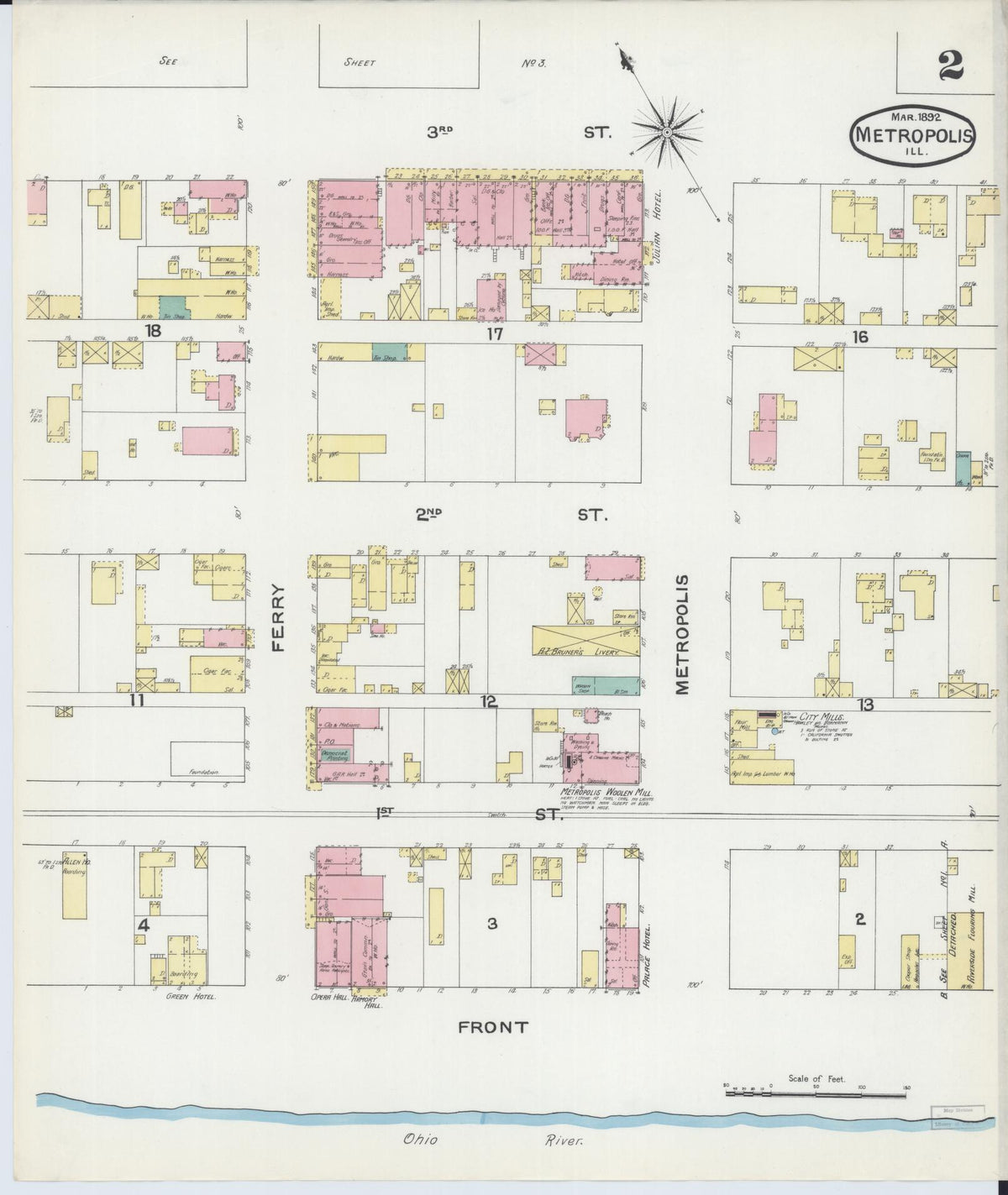 Sanborn Fire Insurance Map from Metropolis, Massac County, Illinois (1892), Sheet #0002 - Complete Map Set gallery image, historic Sanborn map, vintage wall art, Illinois Illinois