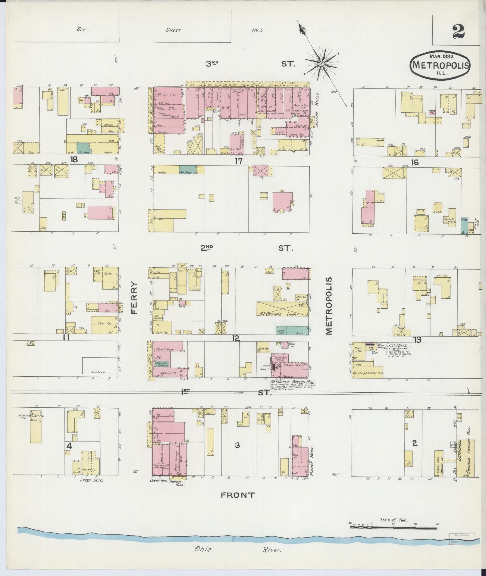 Sanborn Fire Insurance Map from Metropolis, Massac County, Illinois (1892), Sheet #0002 - Complete Map Set gallery image, historic Sanborn map, vintage wall art, Illinois Illinois