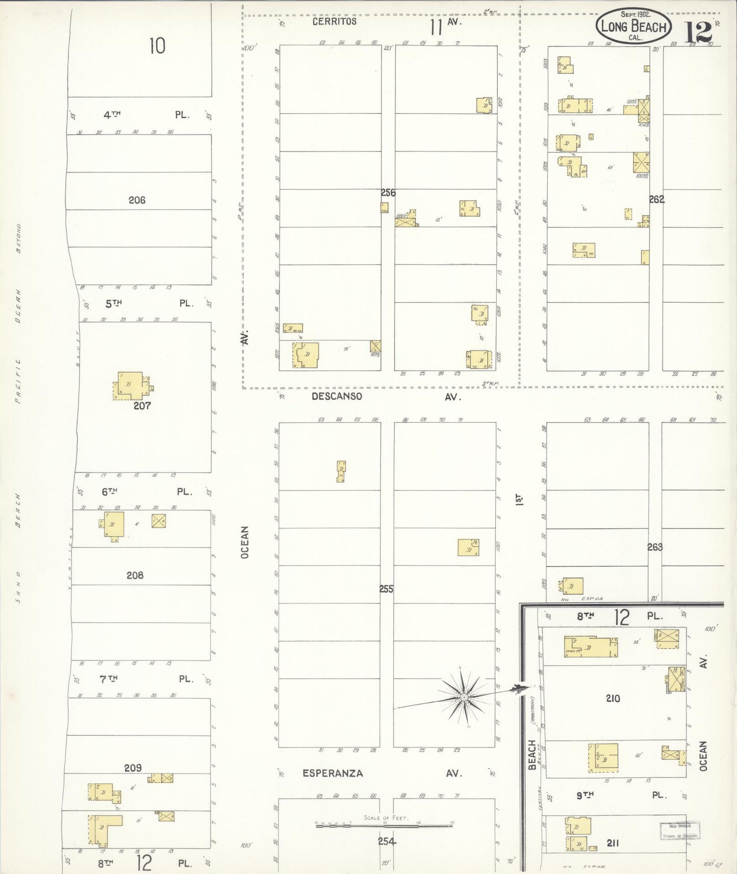 Sanborn Fire Insurance Map from Long Beach, Los Angeles County, California (1902), Sheet #0012 - Historic Sanborn Fire Insurance Map Print, vintage old map wall art, antique decor, genealogy gift, California California map