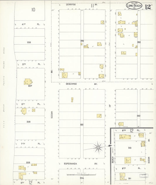 Sanborn Fire Insurance Map from Long Beach, Los Angeles County, California (1902), Sheet #0012 - Historic Sanborn Fire Insurance Map Print, vintage old map wall art, antique decor, genealogy gift, California California map