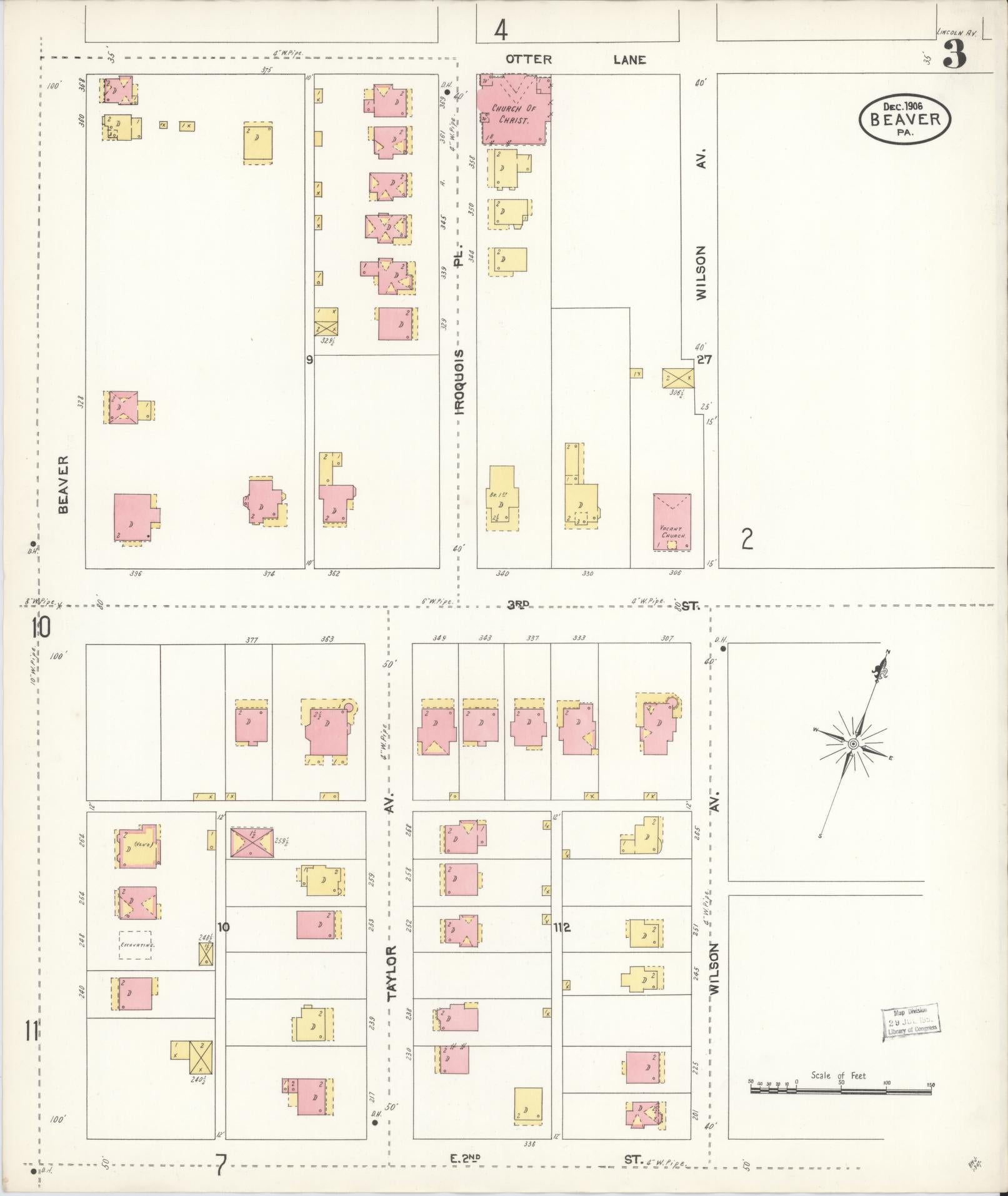 Sanborn Fire Insurance Map from Beaver, Beaver County, Pennsylvania (1906), Sheet #0003 - Historic Sanborn Fire Insurance Map Print, vintage old map wall art, antique decor, genealogy gift, Pennsylvania Pennsylvania map