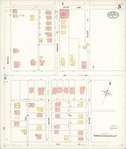 Sanborn Fire Insurance Map from Beaver, Beaver County, Pennsylvania (1906), Sheet #0003 - Historic Sanborn Fire Insurance Map Print, vintage old map wall art, antique decor, genealogy gift, Pennsylvania Pennsylvania map
