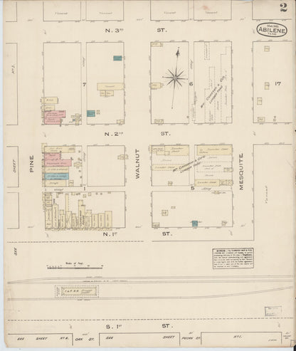 Sanborn Fire Insurance Map from Abilene, Taylor County, Texas (1885), Sheet #0002 - Historic Sanborn Fire Insurance Map Print, vintage old map wall art, antique decor, genealogy gift, Texas Texas map