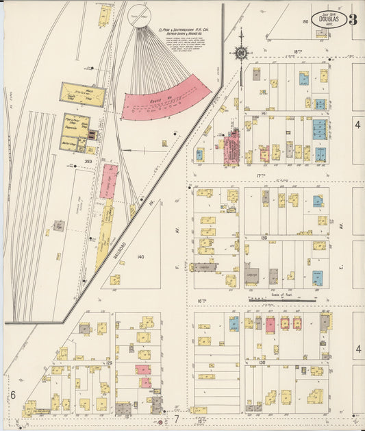 Sanborn Fire Insurance Map from Douglas, Cochise County, Arizona (1914), Sheet #0003 - Historic Sanborn Fire Insurance Map Print, vintage old map wall art, antique decor, genealogy gift, Arizona Arizona map
