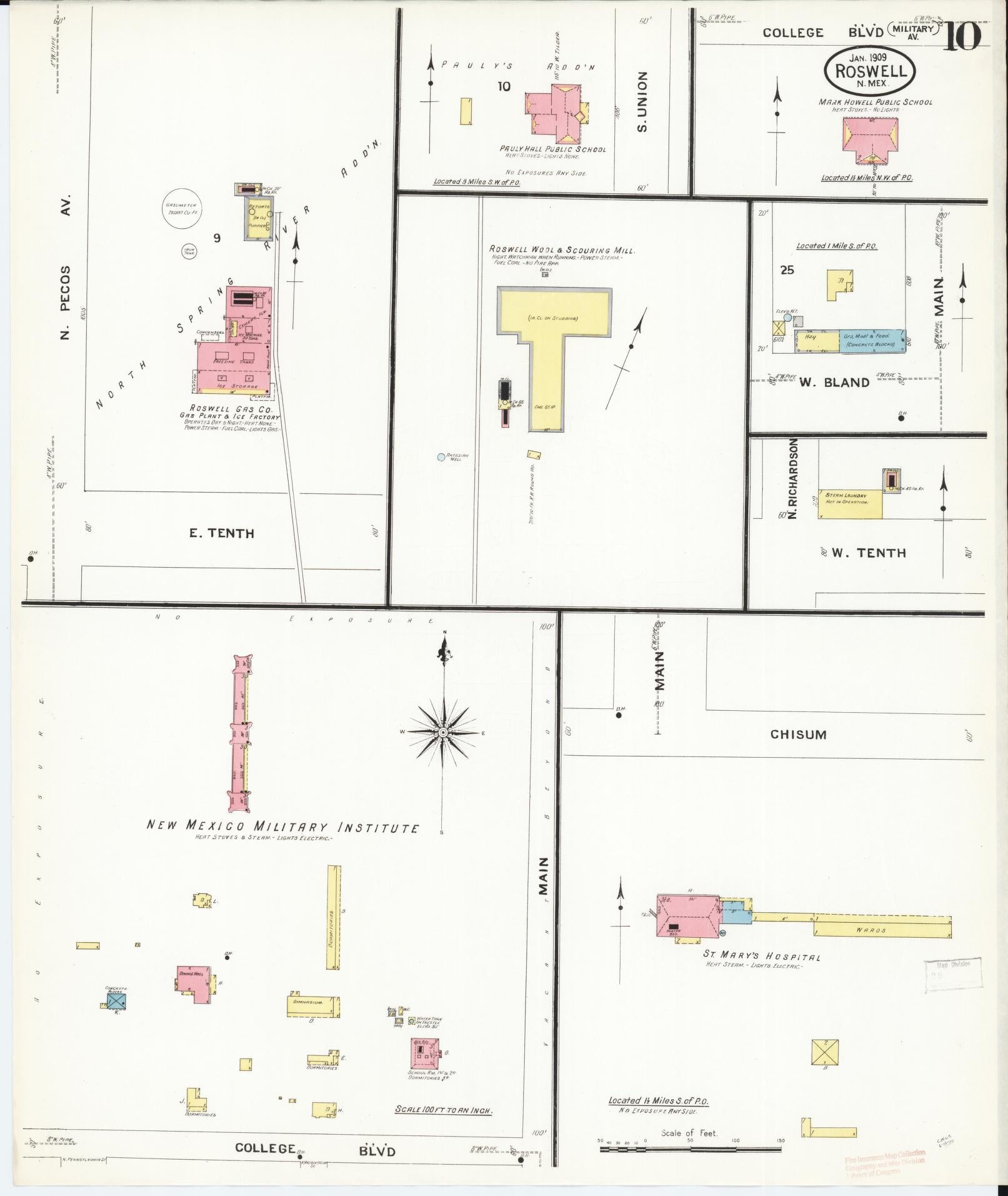 Sanborn Fire Insurance Map from Roswell, Chaves County, New Mexico (1909), Sheet #0010 - Complete Map Set gallery image, historic Sanborn map, vintage wall art, New Mexico New Mexico