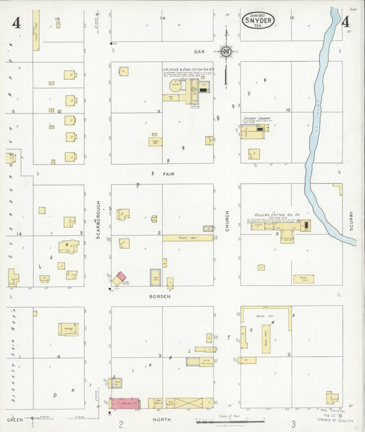 Sanborn Fire Insurance Map from Snyder, Scurry County, Texas (1927), Sheet #0004 - Historic Sanborn Fire Insurance Map Print, vintage old map wall art, antique decor, genealogy gift, Texas Texas map