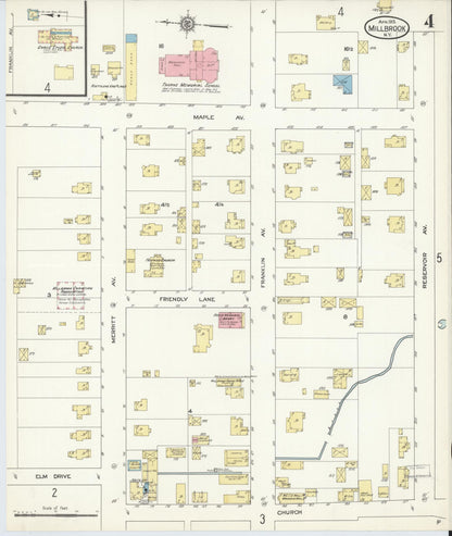 Sanborn Fire Insurance Map from Millbrook, Dutchess County, New York (1913), Sheet #0004 - Historic Sanborn Fire Insurance Map Print, vintage old map wall art, antique decor, genealogy gift, New York New York map