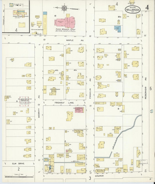 Sanborn Fire Insurance Map from Millbrook, Dutchess County, New York (1913), Sheet #0004 - Historic Sanborn Fire Insurance Map Print, vintage old map wall art, antique decor, genealogy gift, New York New York map