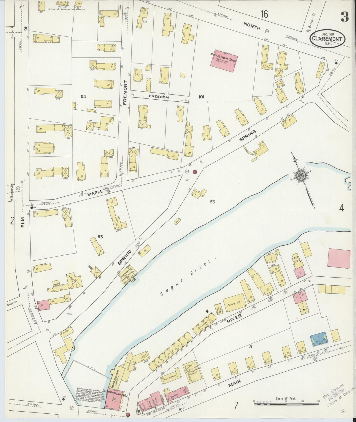 Sanborn Fire Insurance Map from Claremont, Sullivan County, New Hampshire (1910), Sheet #0003 - Historic Sanborn Fire Insurance Map Print, vintage old map wall art, antique decor, genealogy gift, New Hampshire New Hampshire map