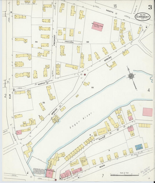 Sanborn Fire Insurance Map from Claremont, Sullivan County, New Hampshire (1910), Sheet #0003 - Historic Sanborn Fire Insurance Map Print, vintage old map wall art, antique decor, genealogy gift, New Hampshire New Hampshire map