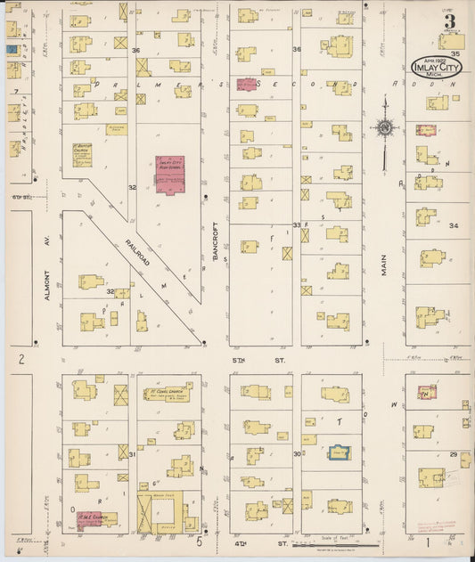 Sanborn Fire Insurance Map from Imlay City, Lapeer County, Michigan (1922), Sheet #0003 - Historic Sanborn Fire Insurance Map Print, vintage old map wall art, antique decor, genealogy gift, Michigan Michigan map