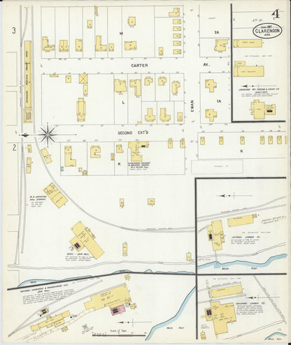 Sanborn Fire Insurance Map from Clarendon, Monroe County, Arkansas (1907), Sheet #0004 - Complete Map Set gallery image, historic Sanborn map, vintage wall art, Arkansas Arkansas