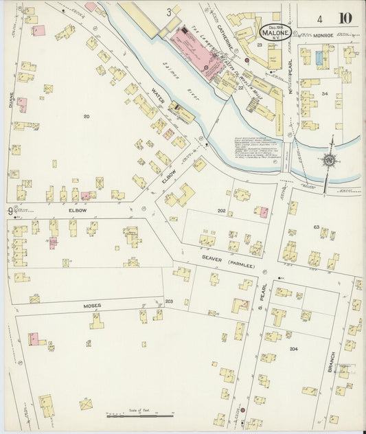 Sanborn Fire Insurance Map from Malone, Franklin County, New York (1914), Sheet #0010 - Historic Sanborn Fire Insurance Map Print, vintage old map wall art, antique decor, genealogy gift, New York New York map