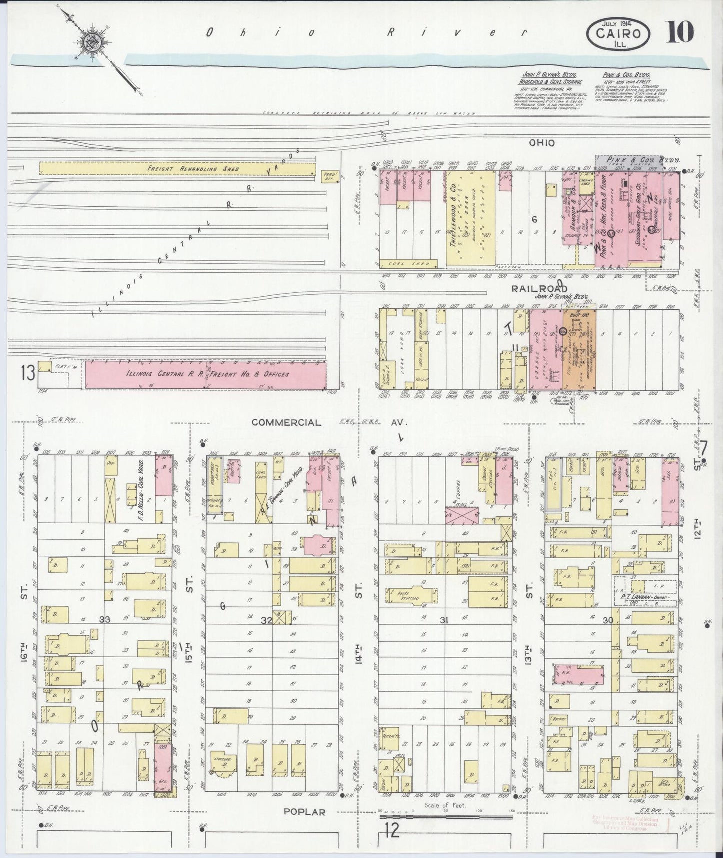 Sanborn Fire Insurance Map from Cairo, Alexander County, Illinois (1914), Sheet #0010 - Complete Map Set gallery image, historic Sanborn map, vintage wall art, Illinois Illinois