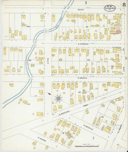 Sanborn Fire Insurance Map from Dunkirk, Chautauqua County, New York (1904), Sheet #0008 - Historic Sanborn Fire Insurance Map Print, vintage old map wall art, antique decor, genealogy gift, New York New York map