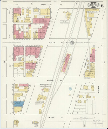 Sanborn Fire Insurance Map from Litchfield, Meeker County, Minnesota (1917), Sheet #0006 - Historic Sanborn Fire Insurance Map Print, vintage old map wall art, antique decor, genealogy gift, Minnesota Minnesota map