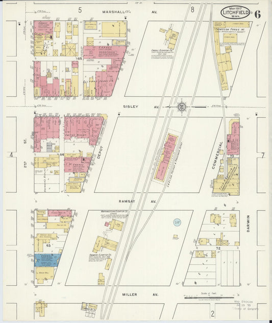 Sanborn Fire Insurance Map from Litchfield, Meeker County, Minnesota (1917), Sheet #0006 - Historic Sanborn Fire Insurance Map Print, vintage old map wall art, antique decor, genealogy gift, Minnesota Minnesota map