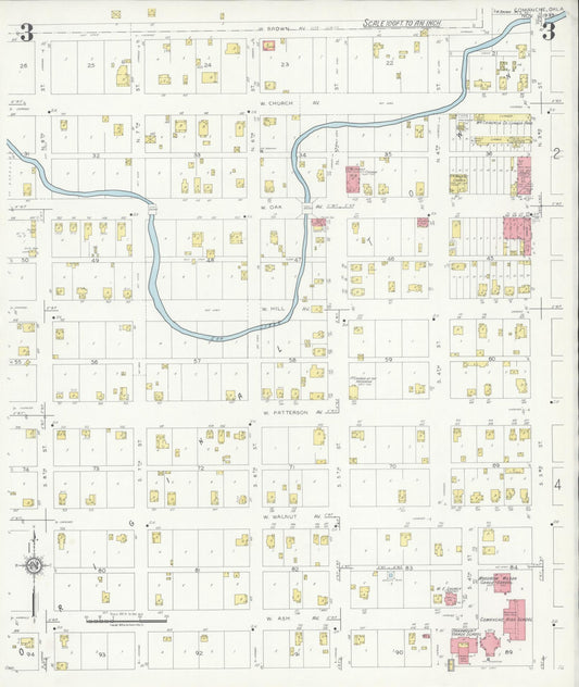 Sanborn Fire Insurance Map from Comanche, Stephens County, Oklahoma (1933), Sheet #0003 - Historic Sanborn Fire Insurance Map Print, vintage old map wall art, antique decor, genealogy gift, Oklahoma Oklahoma map