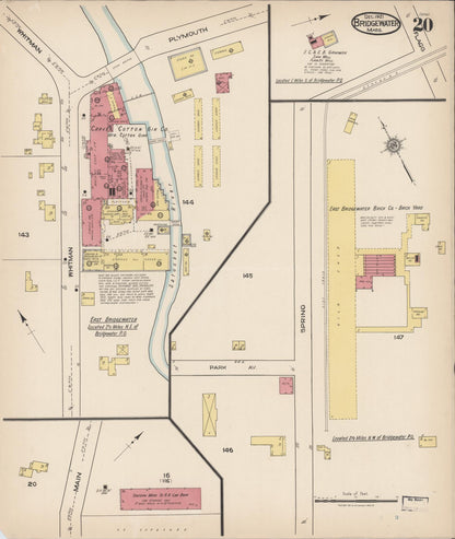 Sanborn Fire Insurance Map from Bridgewater, Plymouth County, Massachusetts (1921), Sheet #0020 - Historic Sanborn Fire Insurance Map Print, vintage old map wall art, antique decor, genealogy gift, Massachusetts Massachusetts map