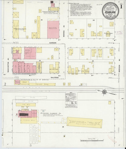 Sanborn Fire Insurance Map from Ashburn, Turner County, Georgia (1912), Sheet #0001 - Complete Map Set gallery image, historic Sanborn map, vintage wall art, Georgia Georgia