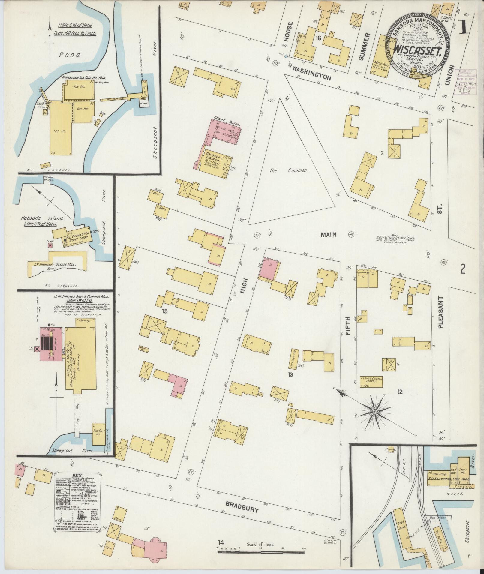 Sanborn Fire Insurance Map from Wiscasset, Lincoln County, Maine (1903), Sheet #0001 - Complete Map Set gallery image, historic Sanborn map, vintage wall art, Maine Maine