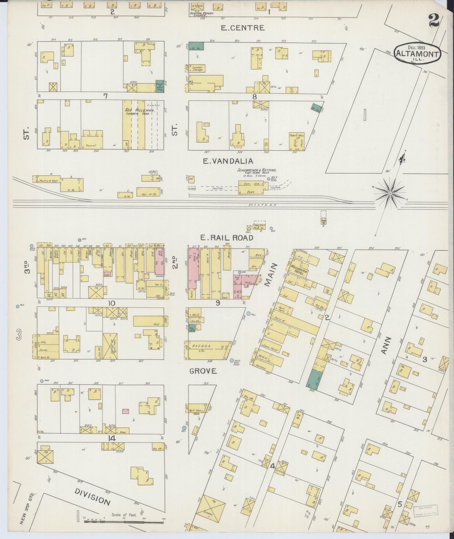 Sanborn Fire Insurance Map from Altamont, Effingham County, Illinois (1893), Sheet #0002 - Historic Sanborn Fire Insurance Map Print, vintage old map wall art, antique decor, genealogy gift, Illinois Illinois map