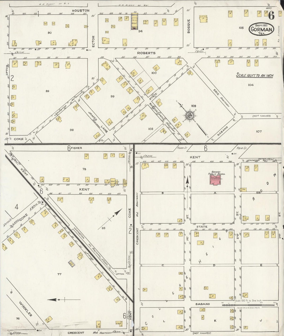 Sanborn Fire Insurance Map from Gorman, Eastland County, Texas (1921), Sheet #0006 - Complete Map Set gallery image, historic Sanborn map, vintage wall art, Texas Texas
