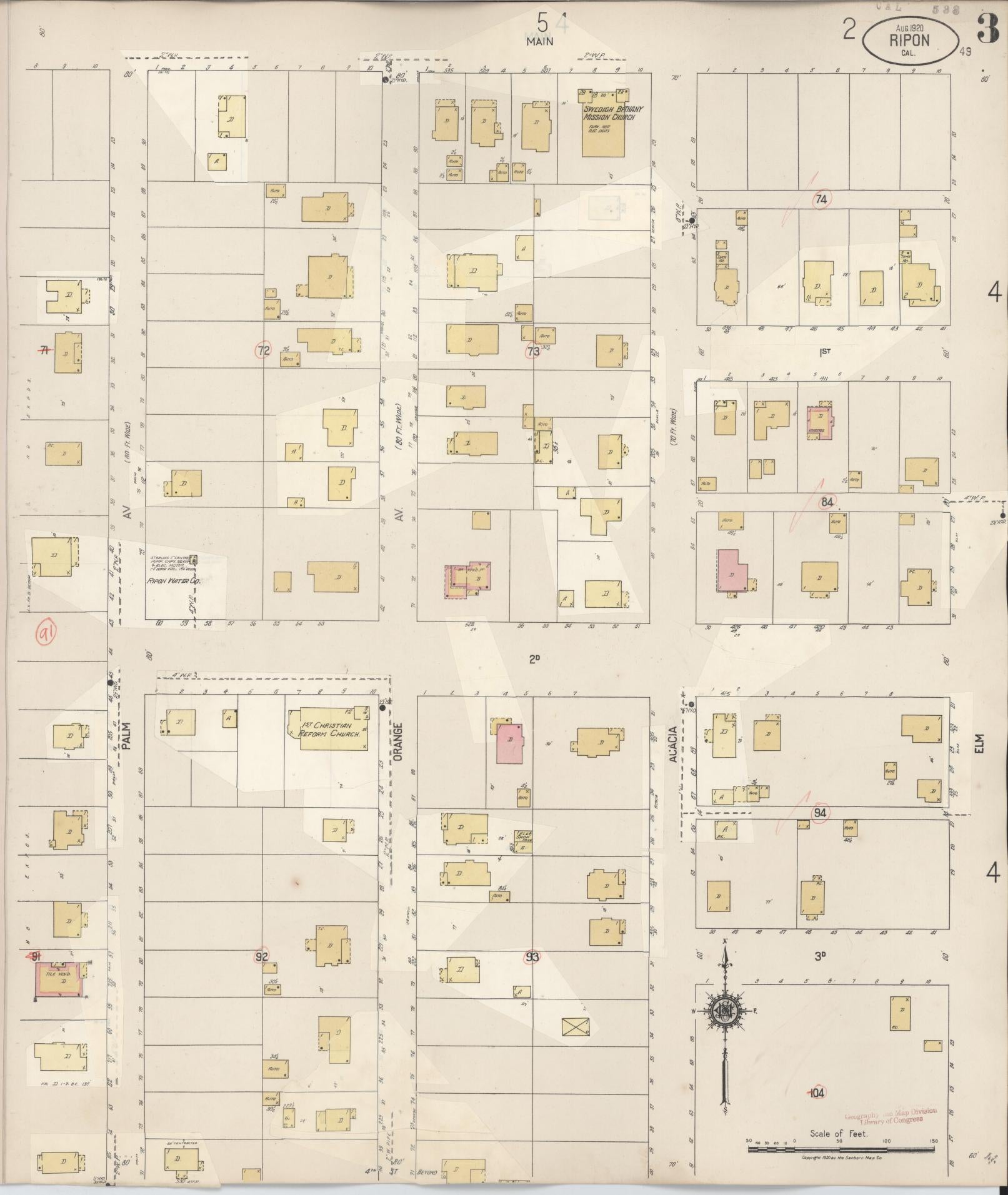 Sanborn Fire Insurance Map from Ripon, San Joaquin County, California (1933), Sheet #0003 - Complete Map Set gallery image, historic Sanborn map, vintage wall art, California California