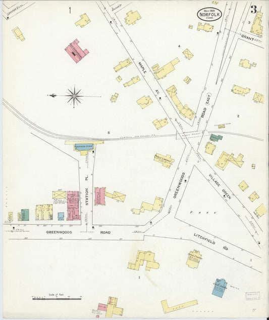 Sanborn Fire Insurance Map from Norfolk, Litchfield County, Connecticut (1909), Sheet #0003 - Historic Sanborn Fire Insurance Map Print, vintage old map wall art, antique decor, genealogy gift, Connecticut Connecticut map