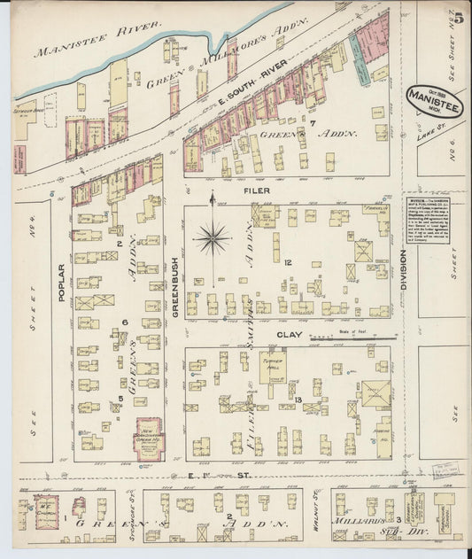 Sanborn Fire Insurance Map from Manistee, Manistee County, Michigan (1883), Sheet #0005 - Historic Sanborn Fire Insurance Map Print, vintage old map wall art, antique decor, genealogy gift, Michigan Michigan map