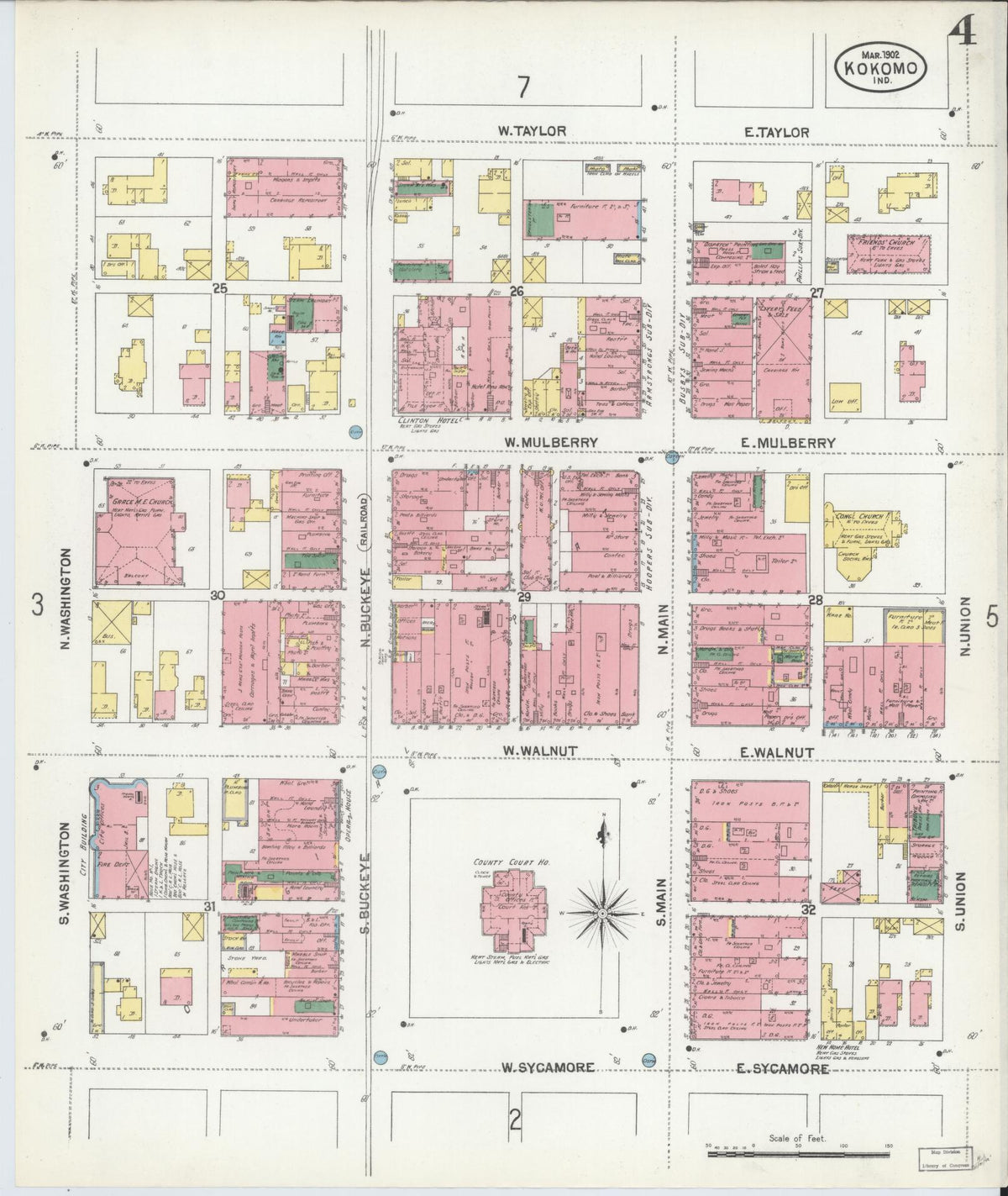 Sanborn Fire Insurance Map from Kokomo, Howard County, Indiana (1902), Sheet #0004 - Historic Sanborn Fire Insurance Map Print, vintage old map wall art, antique decor, genealogy gift, Indiana Indiana map