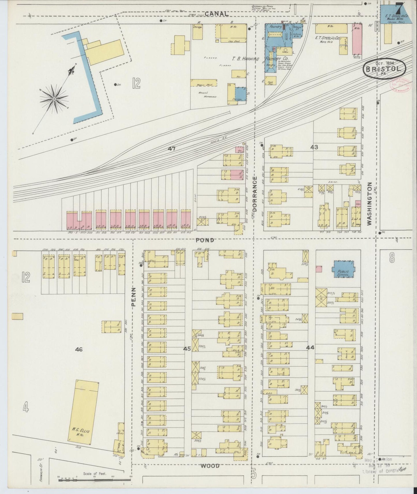 Sanborn Fire Insurance Map from Bristol, Bucks County, Pennsylvania (1894), Sheet #0007 - Historic Sanborn Fire Insurance Map Print, vintage old map wall art, antique decor, genealogy gift, Pennsylvania Pennsylvania map