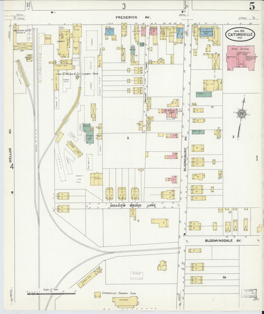 Sanborn Fire Insurance Map from Catonsville, Baltimore County, Maryland (1910), Sheet #0005 - Historic Sanborn Fire Insurance Map Print, vintage old map wall art, antique decor, genealogy gift, Maryland Maryland map