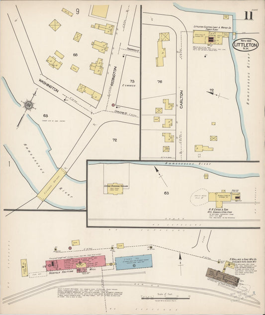 Sanborn Fire Insurance Map from Littleton, Grafton County, New Hampshire (1921), Sheet #0011 - Historic Sanborn Fire Insurance Map Print, vintage old map wall art, antique decor, genealogy gift, New Hampshire New Hampshire map