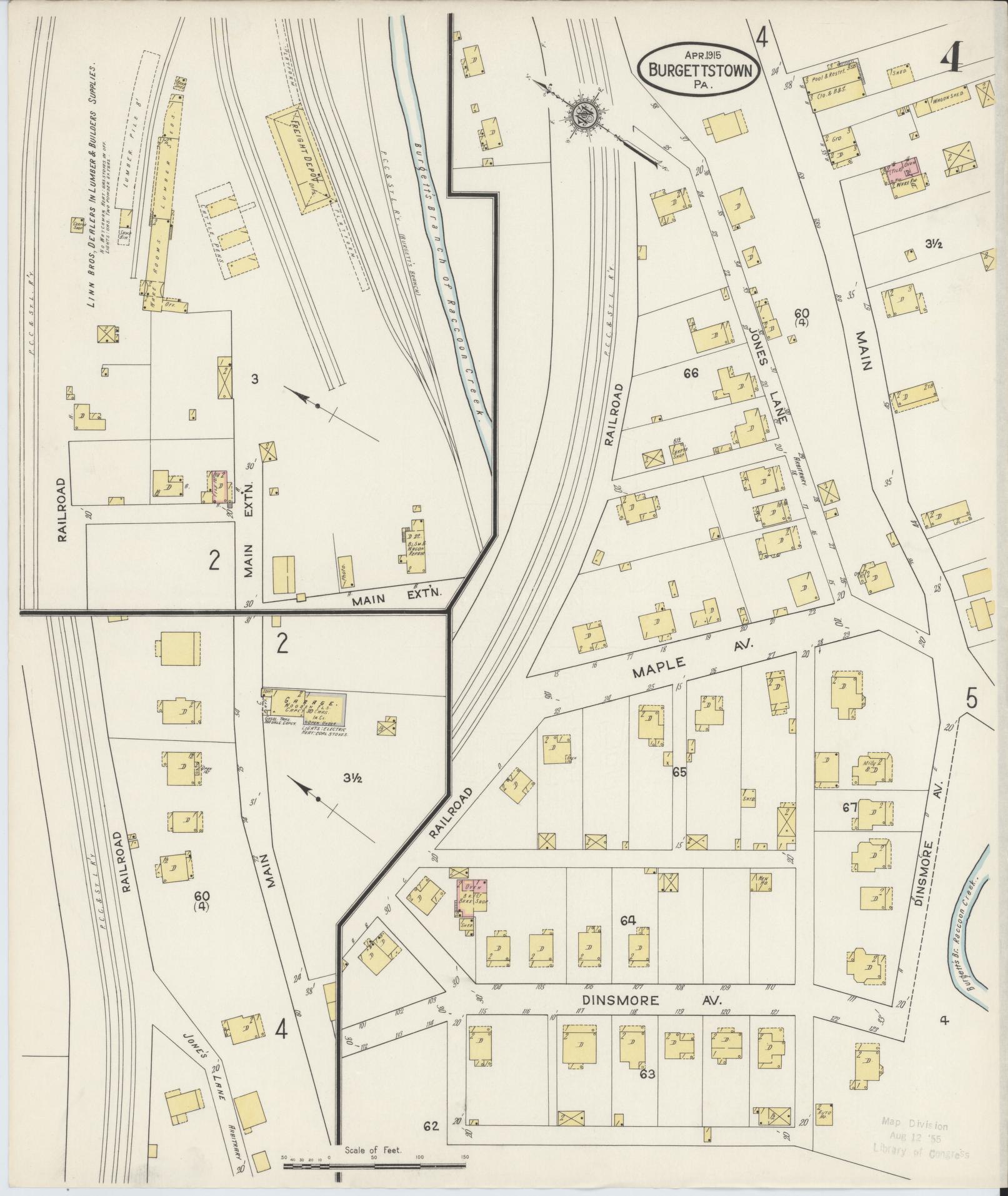 Sanborn Fire Insurance Map from Burgettstown, Washington County, Pennsylvania (1915), Sheet #0004 - Historic Sanborn Fire Insurance Map Print, vintage old map wall art, antique decor, genealogy gift, Pennsylvania Pennsylvania map